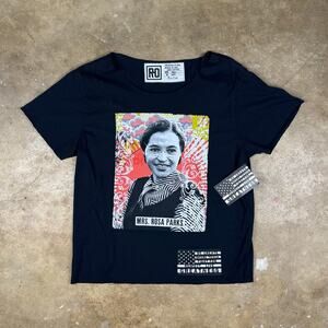 NWT Roots of Fight Rosa Parks Crop Graphic Tee Women’s Small Black Made in USA